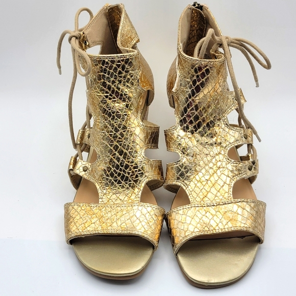 BELLA VITA Imani Ii Womens Metallic Snake Print Wedge Sandals Size 10W. S1088 - Picture 2 of 9